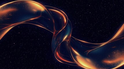 Poster - Dynamic Copper Ribbons Dancing in Dark Space Abstract Art Digital Visuals Cosmic Environment Artistic Viewpoint