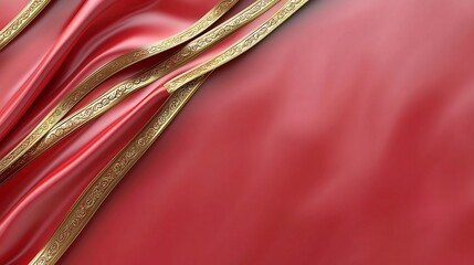 Poster - Ornate intricate red envelopes with elaborate gold details set against a smooth neutral backdrop leaving a reserved text area for copy
