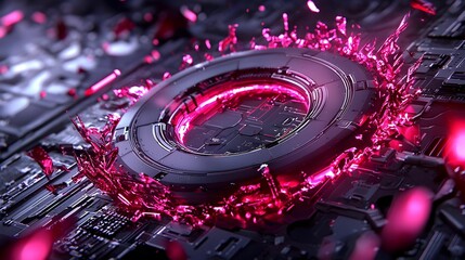Poster - Abstract futuristic background with glowing ring and pink splashes