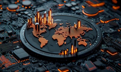 Poster - futuristic global data visualization on digital circuit board