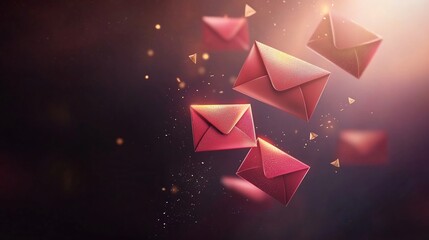 Poster - Stunning 3D showcasing floating red envelopes surrounded by captivating golden particles creating a clean and elegantly editable zone for various design purposes
