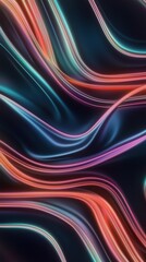 Poster - Dynamic Black Liquid Forms with Iridescent Highlights Glowing in Abstract Motion Digital Art Dark Environment Close-Up View