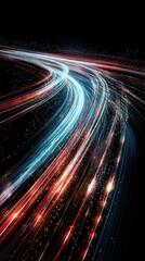 Poster - Dynamic Light Trails of Red and Blue Blending into Night Sky Urban Environment Digital Art Abstract Viewpoint