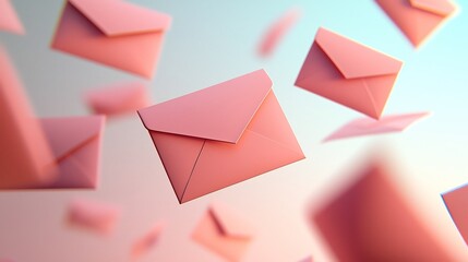 Poster - Elegant Red Envelopes Floating in Soft Gradient Backdrop with Reserved Text Field for Festive and Gift Giving 3D