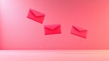 Poster - Elegant Red Envelopes Floating in Soft Gradient Backdrop with Reserved Text Field 3D for Festive Holiday or Chinese Cultural Design
