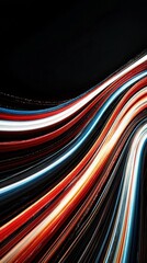 Poster - Dynamic Abstract Flowing Light Streaks in Red White and Blue Digital Art Dark Background Vibrant Movement