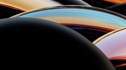 Poster - Dynamic Blend of Matte Black and Iridescent Spheres Abstract Art Digital Environment Close-Up View Contemporary Concept