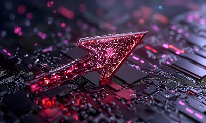 Aufkleber - Bright Red Arrow with Sparkling Elements on Circuit Board Background