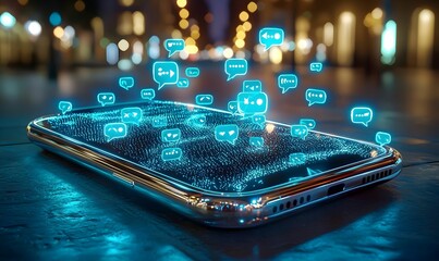 Poster - Futuristic Smartphone Displaying Digital Message Notifications
