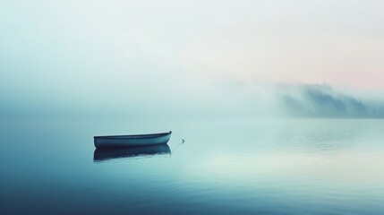 Wall Mural - Solitude on a Misty Lake: A Serene Landscape