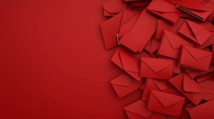 Poster - Cleanly Arranged Red Envelopes with Gold Trimmed Edges and Integrated Text Space in a 3D This image showcases a stylish and modern design for traditional Chinese red envelopes