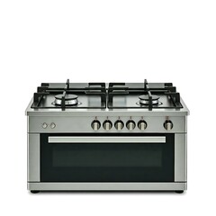 Freestanding cooker with oven and gas stove isolated on white background, kitchenware, utensils