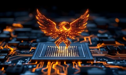 Poster - Digital Phoenix Rising from Circuit Board with Glowing Design