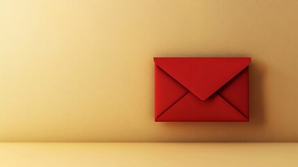 Poster - Minimalistic Red Envelope on Golden Background with Clean Text Zone in Sleek 3D Elegant Luxury Template for Festive New Year Greeting Card or Corporate Branding