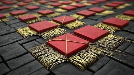 Poster - Elegant Seamless Design Featuring Golden Thread Delicately Tying Red Envelopes Allowing for Editable Text Area Perfect for Chinese Holiday Gifts