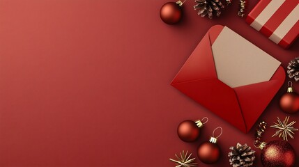 Poster - Elegant and festive red envelope with clean golden accents and an open text area perfect for creating digital cards invitations or other seasonal designs