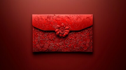 Poster - Elegant and Bold 3D of Ornate Red Envelope with Open Text Area and Clean Backdrop  This visually striking image can be used for branding packaging invitations holiday or designs