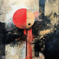 Canvas Print - Abstract Red Circle Cosmos: A Modern Art Painting