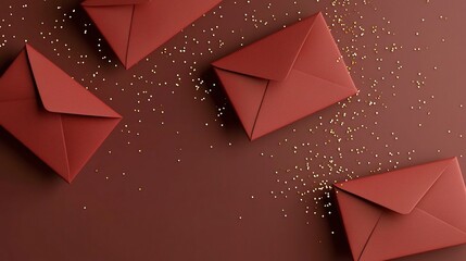 Poster - Scattered Red Envelopes with Gold Sparkles Festive 3D Design for Chinese New Year Holiday Prosperity and Financial Wealth