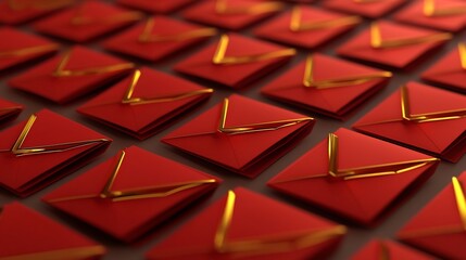 Poster - Beautifully designed red envelopes with subtle gold accents aligned in precise rows creating a clean and elegant visual composition  This 3D is perfect for various festive corporate design projects