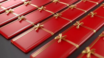 Poster - Beautifully arranged rows of red envelopes with subtle gold accents creating a stylish modern and minimalist design