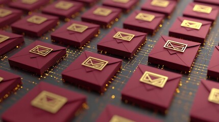 Poster - Elegant red envelopes aligned in symmetrical rows with subtle gold accents and a clean text field showcasing a modern 3D design perfect for Chinese New Year holiday invitations