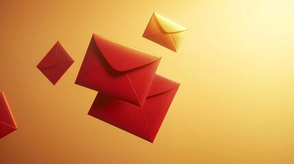 Poster - Elegant and modern 3D featuring floating red envelopes on a golden gradient background with reserved space for text