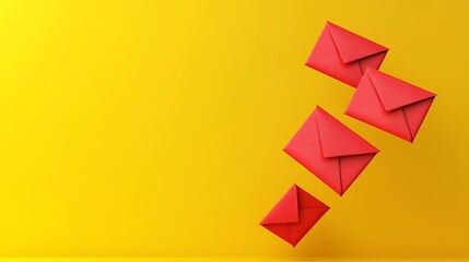 Poster - Striking 3D featuring abstract floating red envelopes with a vibrant gold gradient background providing reserved text space for creative design marketing or corporate presentation purposes