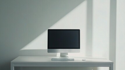 Poster - Modern Minimalist Workspace with Sleek Computer on White Desk