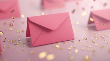 Poster - Minimalist Red Envelopes with Elegant Gold Accents and Open Text Field Clean and Modern 3D Design for Greeting Cards Invitations or Holiday