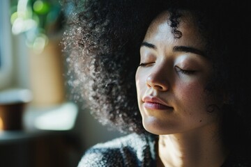 Aufkleber - A close-up captures a person meditating in natural light, surrounded by guided resources that enhance their mindfulness practice and focused demeanor.