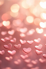Poster - Glittery pink hearts with soft bokeh light background for Valentine's Day celebration