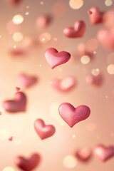 Aufkleber - Floating pink hearts with soft bokeh background for Valentine's Day celebration
