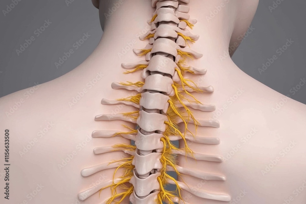 Human Spinal Cord Anatomy Vertebrae Nerves 3D Medical Illustration ...