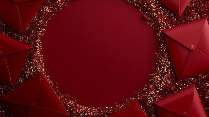 Poster - Elegant Red Envelopes Forming a Circular Frame with Ornate Gold Accents and a Clear Text Field for Auspicious Chinese New Year or Holiday Graphic Design