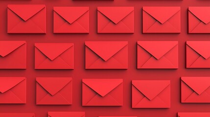 Poster - Scattered red envelopes in a stylized abstract 3D digital with a clean minimalist space for text overlay  Vibrant festive design perfect for Chinese New Year holiday cards packaging