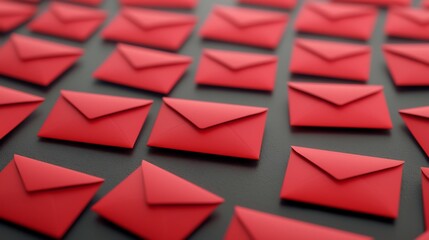 Poster - Abstractly scattered red envelopes in a clean minimalist space with ample room for text overlay  This festive 3D presents a stylized modern take on the traditional Chinese red envelope design