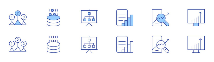 Poster - Analytics icon set in two styles, Duotone and Thin Line style. Editable stroke. traffic, presentation, levels, report, data analytics, trading