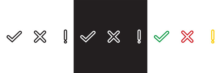 Wall Mural - cross, exclamation and check mark icon. tick and cross sign business concept. vector illustration. i