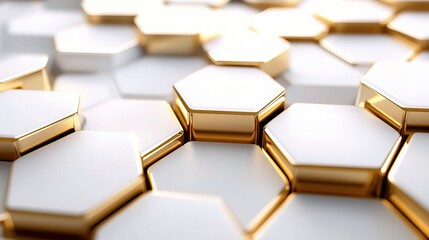 Poster - Elegant 3D Abstract Hexagon Background in White and Gold Tones