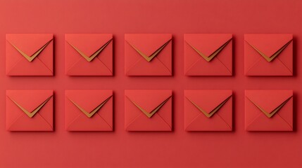 Poster - Elegant gold patterns adorning red envelopes against a clean seamless background with an open text field for customization  3D perfect for festive cultural or luxury design projects