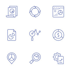 Poster - Analytics icons set. Thin Line style, editable stroke. analytics, cycle, data analytics, pie chart, search