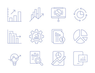 Poster - Analytics icons. Thin Line style, editable stroke. data analysis, data analytics, decrease, graph, idea, pie chart, presentation, productivity, profits, report, statistics, tablet