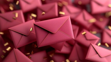 Poster - Floating Dynamic Red Envelopes with Subtle Gold Highlights and Reserved Text Area   3D of an Abstract Modern and Elegant Design Concept for Holiday Themes