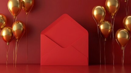 Poster - Beautifully crafted modern red envelope design with elegant gold elements and a blank text zone perfect for a range of corporate business or personal use cases such as invitations announcements