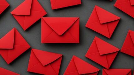 Poster - Elegant Red Envelopes Fanned Out on a Clean Minimalist Modern Background with Editable Text Field  3D of Traditional Chinese or Greeting Design Concept