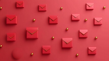 Aufkleber - Elegant and minimalistic 3D featuring scattered red envelopes with gold accents a clean and modern layout and a text placeholder for various design applications such as greeting cards invitations