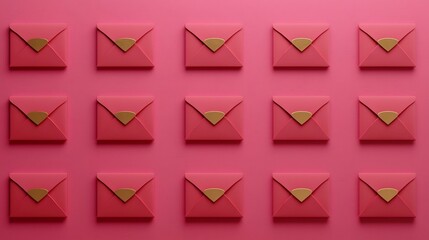 Poster - Beautifully Balanced Composition of Red Envelopes Featuring Gold Symbols in a 3D Style Perfect for Lunar New Year Greeting Cards and Cultural Traditions