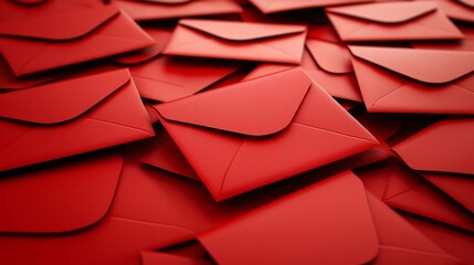 Poster - Beautifully rendered 3D of soft glowing red envelopes set against a gradient background providing a spacious text zone for various uses such as invitations greetings or digital designs