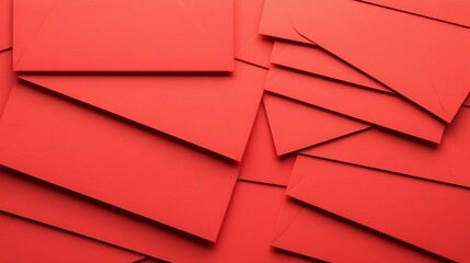 Poster - Abstractly Layered Red Envelopes with Blank Text Field Minimalistic and Clean 3D Design for Conceptual Backgrounds Invitations Greeting Cards or Packaging